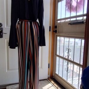 Cato Black Jumpsuit with Multicolor Vertical Stripe Pants